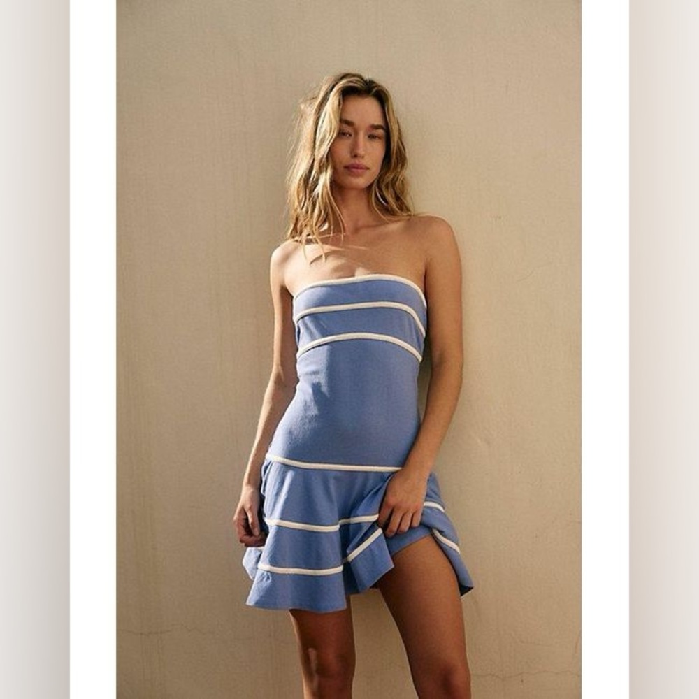 Blue and White Strapless Dress
